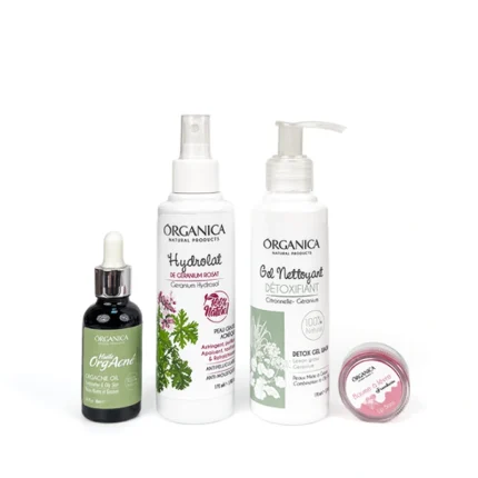 pack peau grasse gel détoxifiant sérum orgacné hydrolat géranium