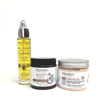 pack nutrition réparation cheveux masque huile coco Organica