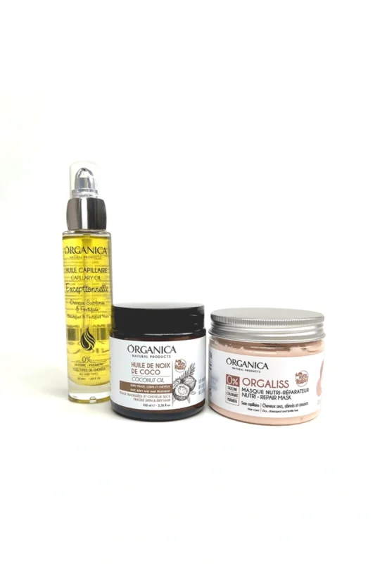 pack nutrition réparation cheveux masque huile coco Organica